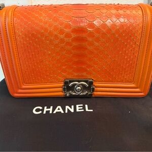 Chanel Vibrant Orange Python Medium Boy Bag